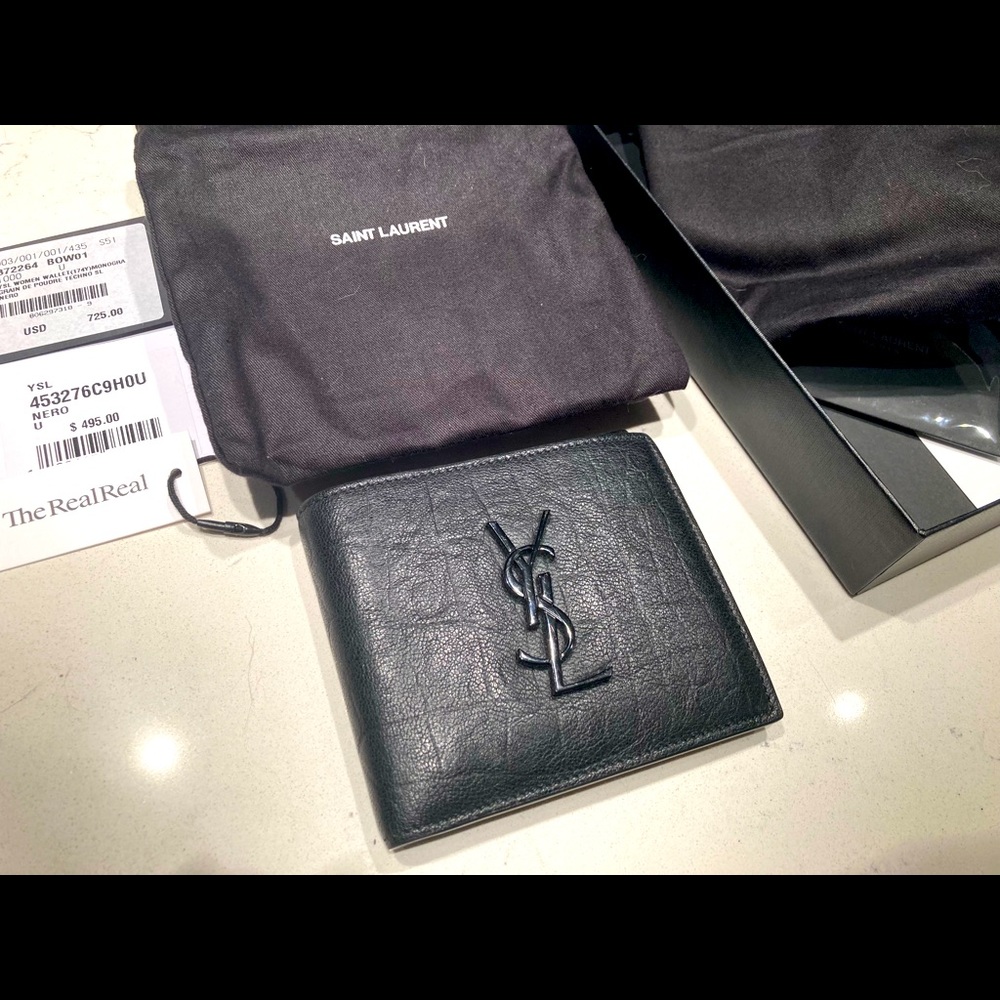 AUTHENTIC YSL Yves Saint Laurent Men’s Black Crocodile East-West Wallet Bifold